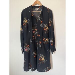 LOFT Black Floral Long Sleeve Dress 16